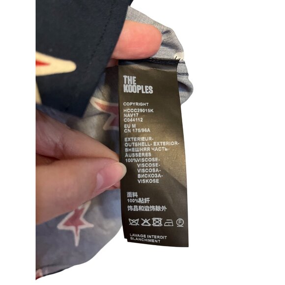 The Kooples Stars Navy Short Sleeve Button-Up Shirt Mens M 100% Viscose Casual C - Picture 4 of 5